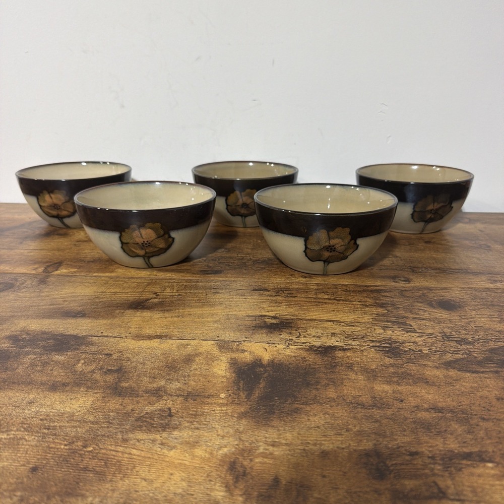 Set of 5 Pfaltzgraff Everyday Painted Poppies 6" Soup Cereal Bowl Bowls